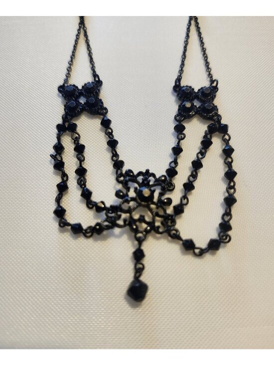 Unbranded Jewelry - Chandelier Necklace Black Beaded Goth Victorian Swag Drop